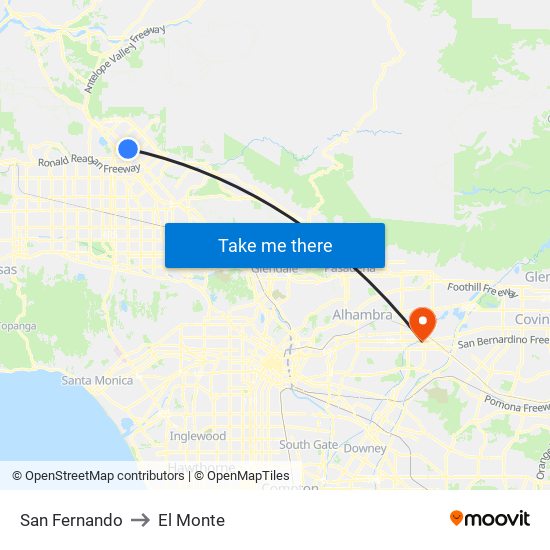 San Fernando to El Monte map
