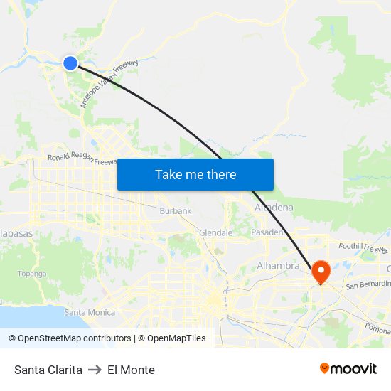 Santa Clarita to El Monte map