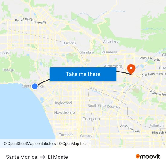 Santa Monica to El Monte map