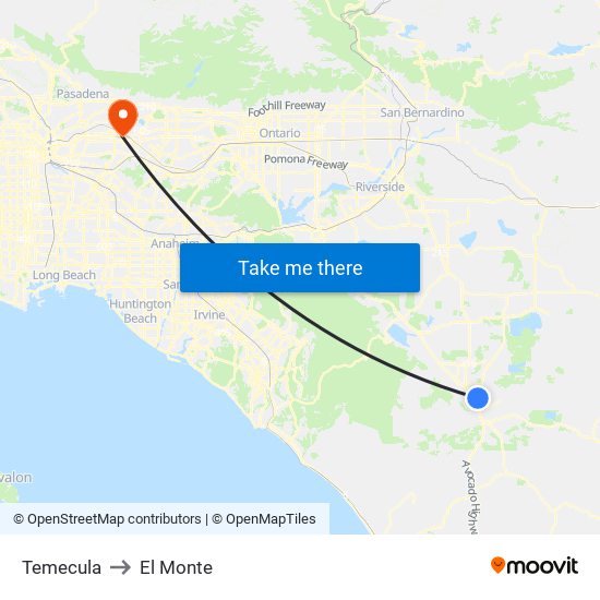 Temecula to El Monte map