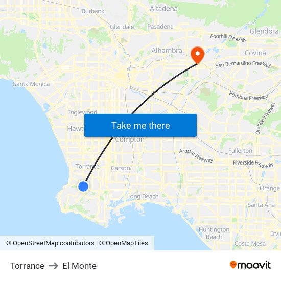 Torrance to El Monte map