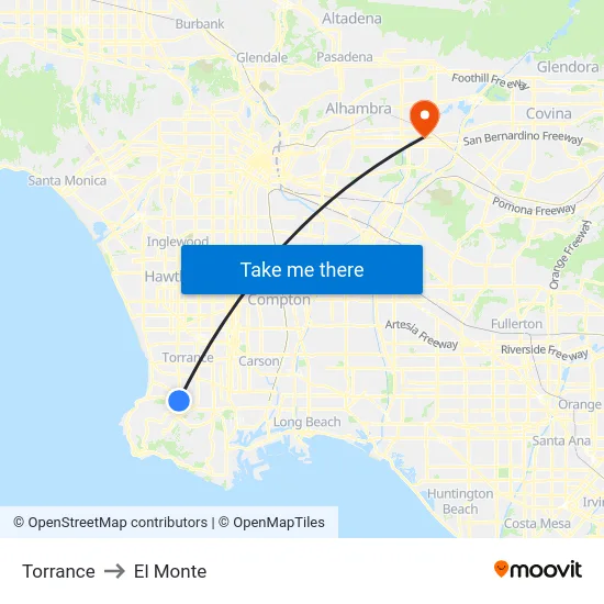 Torrance to El Monte map