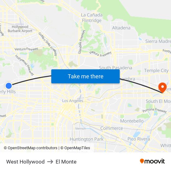 West Hollywood to El Monte map