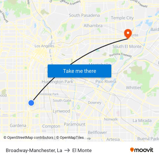 Broadway-Manchester, La to El Monte map