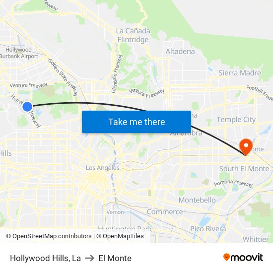 Hollywood Hills, La to El Monte map