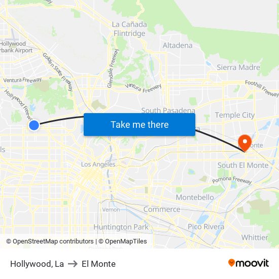 Hollywood, La to El Monte map