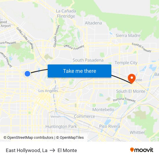East Hollywood, La to El Monte map