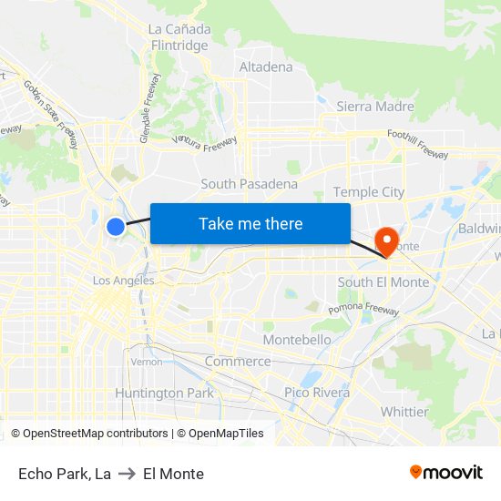 Echo Park, La to El Monte map