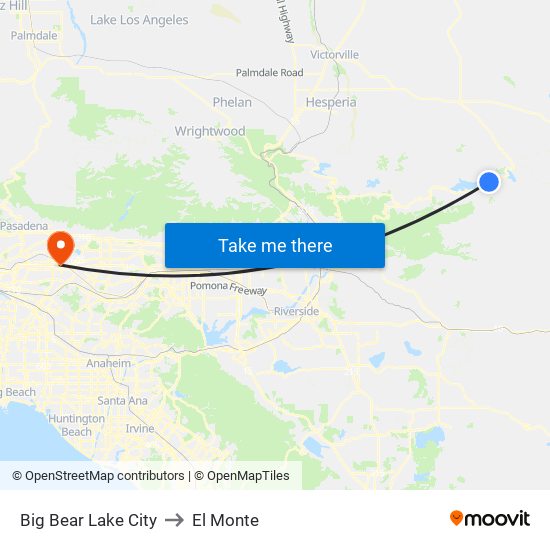 Big Bear Lake City to El Monte map