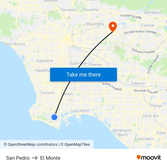 San Pedro to El Monte map