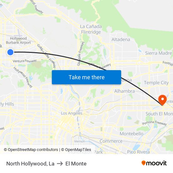 North Hollywood, La to El Monte map