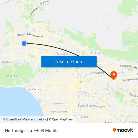 Northridge, La to El Monte map