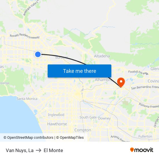 Van Nuys, La to El Monte map