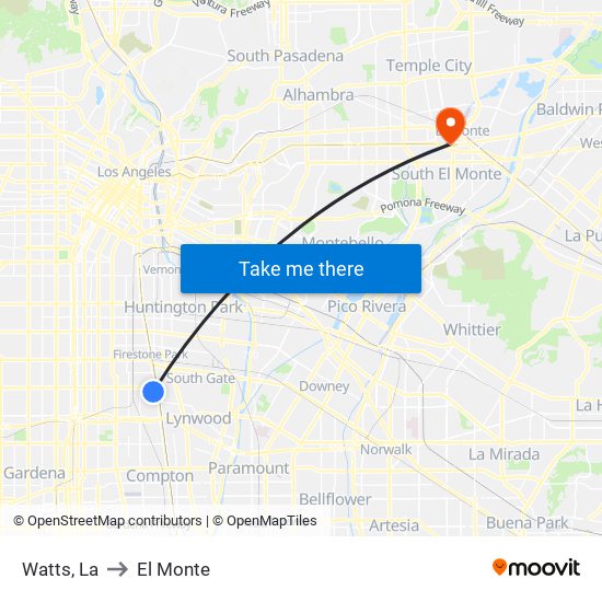 Watts, La to El Monte map