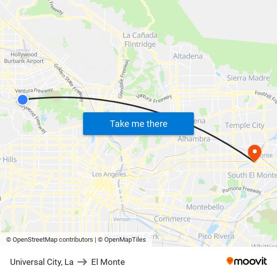 Universal City, La to El Monte map