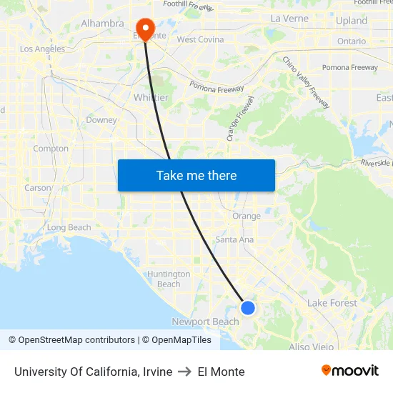 University Of California, Irvine to El Monte map