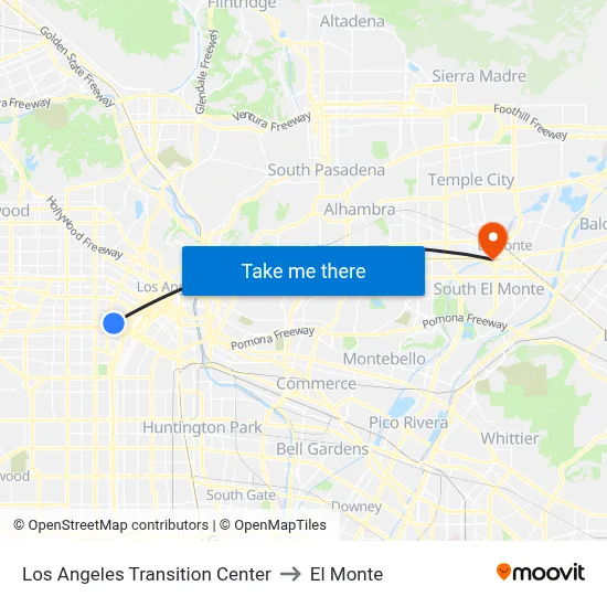 Los Angeles Transition Center to El Monte map