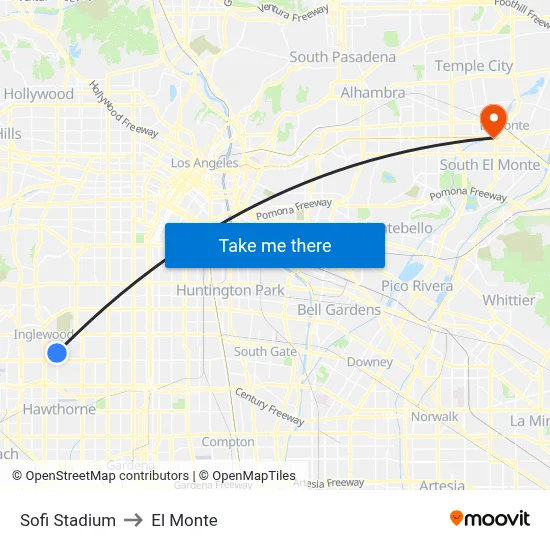 Sofi Stadium to El Monte map