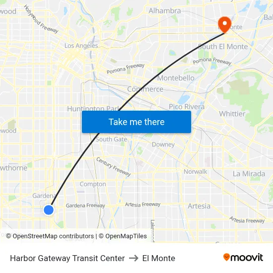 Harbor Gateway Transit Center to El Monte map