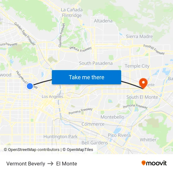 Vermont Beverly to El Monte map