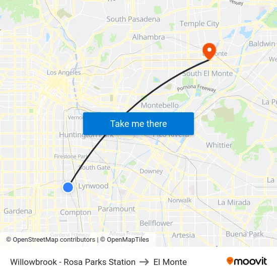 Willowbrook - Rosa Parks Station to El Monte map