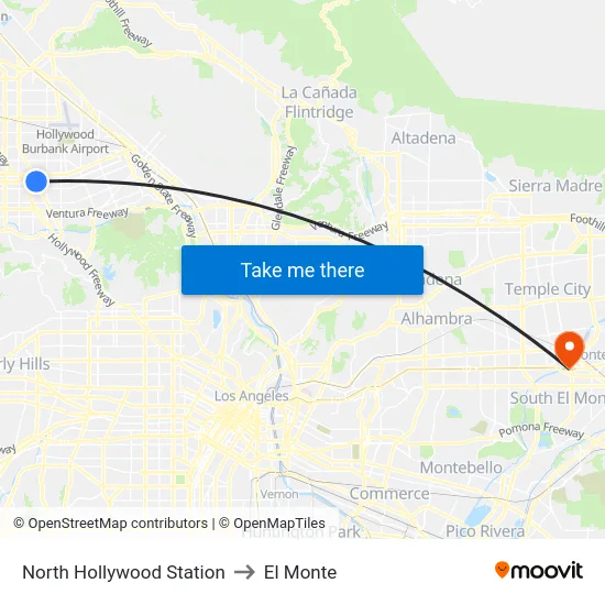 North Hollywood Station to El Monte map