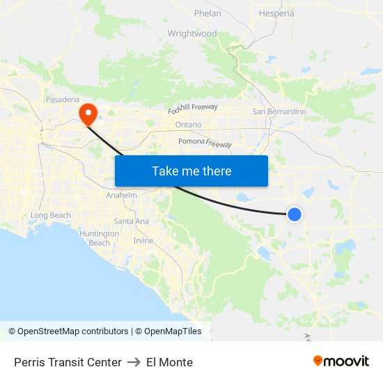 Perris Transit Center to El Monte map