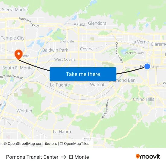 Pomona Transit Center to El Monte map