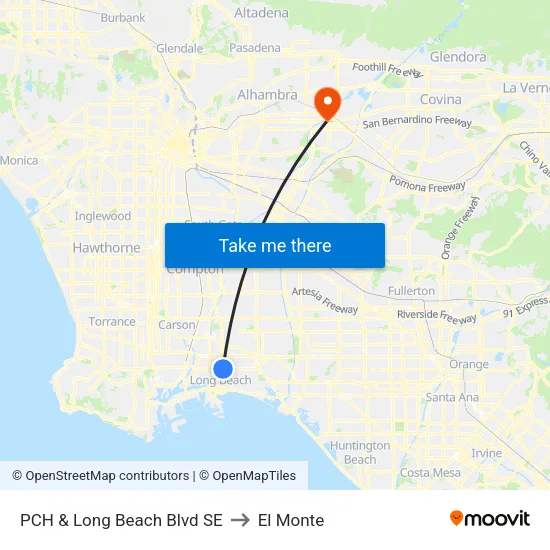 PCH & Long Beach Blvd SE to El Monte map
