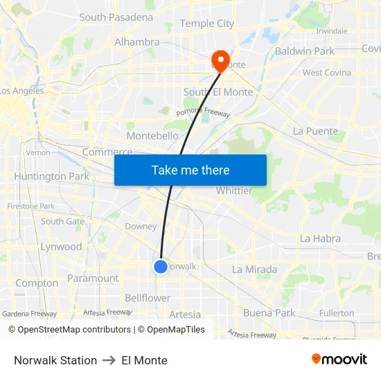 Norwalk Station to El Monte map