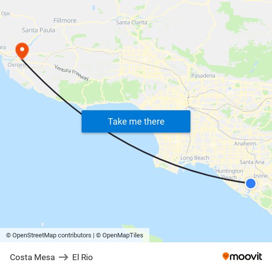 Costa Mesa to El Rio map