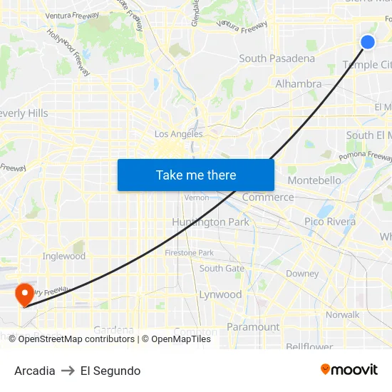 Arcadia to El Segundo map