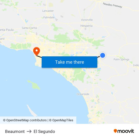 Beaumont to El Segundo map