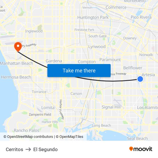 Cerritos to El Segundo map