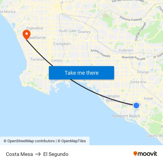 Costa Mesa to El Segundo map