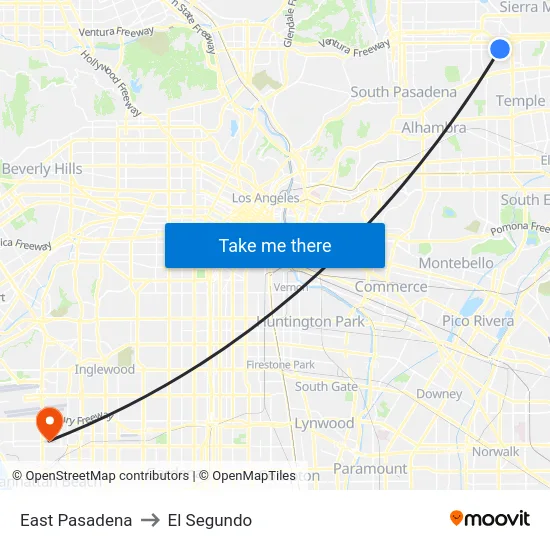 East Pasadena to El Segundo map