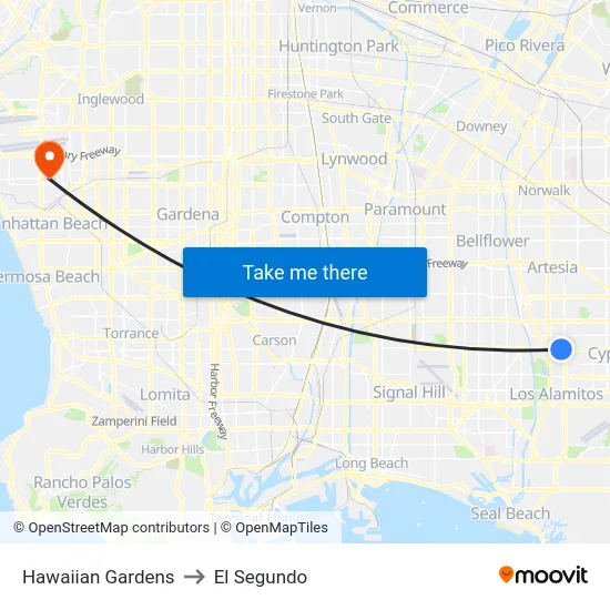 Hawaiian Gardens to El Segundo map