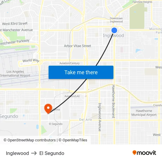 Inglewood to El Segundo map