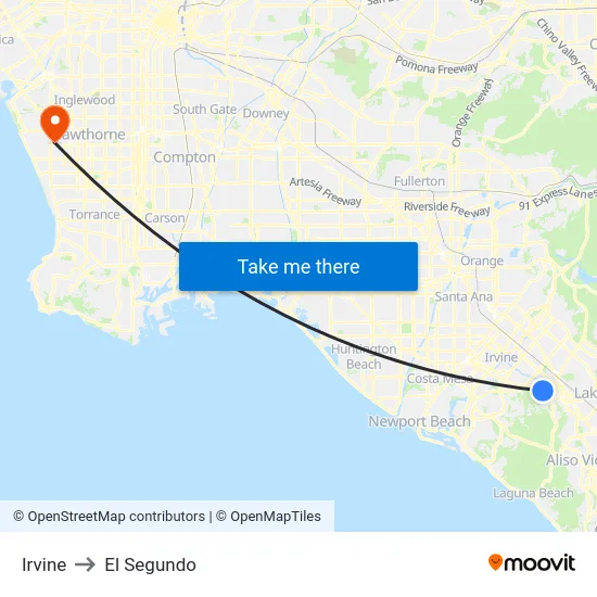 Irvine to El Segundo map