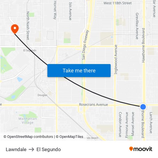 Lawndale to El Segundo map