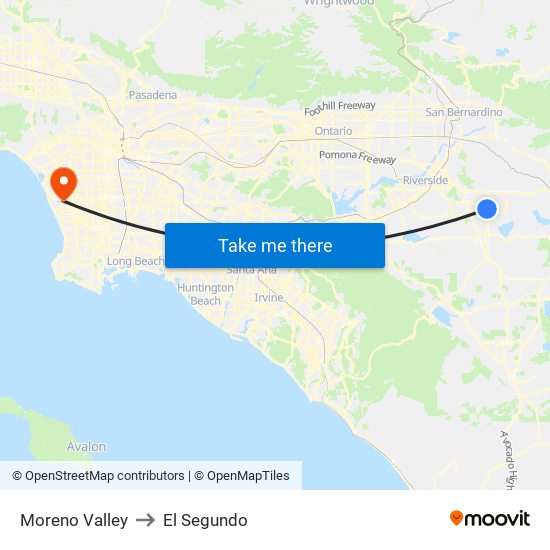 Moreno Valley to El Segundo map