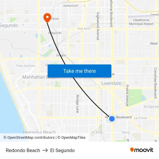 Redondo Beach to El Segundo map