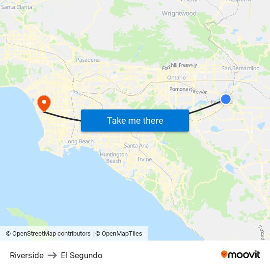 Riverside to El Segundo map