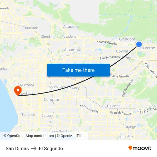 San Dimas to El Segundo map