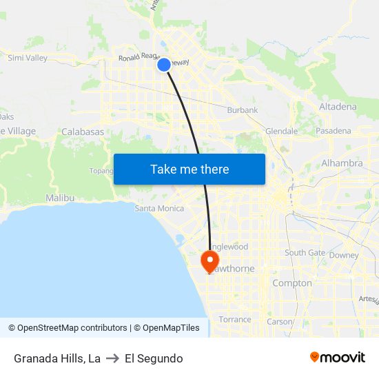 Granada Hills, La to El Segundo map