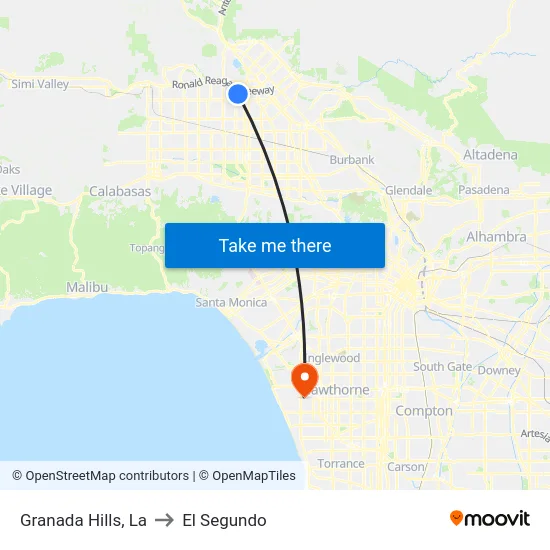 Granada Hills to El Segundo map