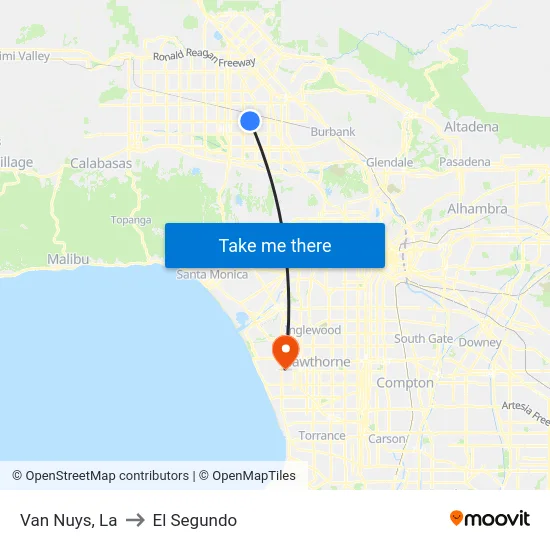Van Nuys to El Segundo map