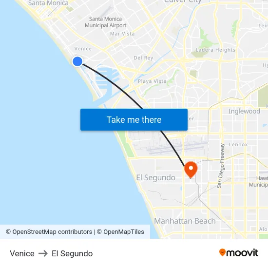 Venice to El Segundo map