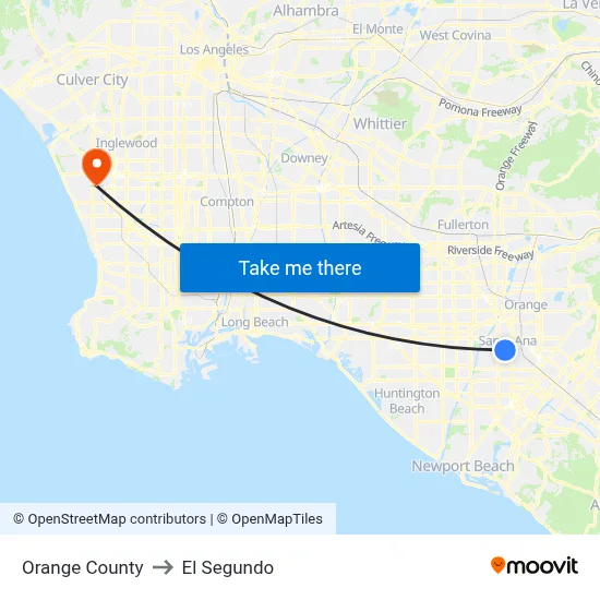 Orange County to El Segundo map