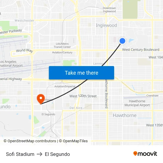 Sofi Stadium to El Segundo map